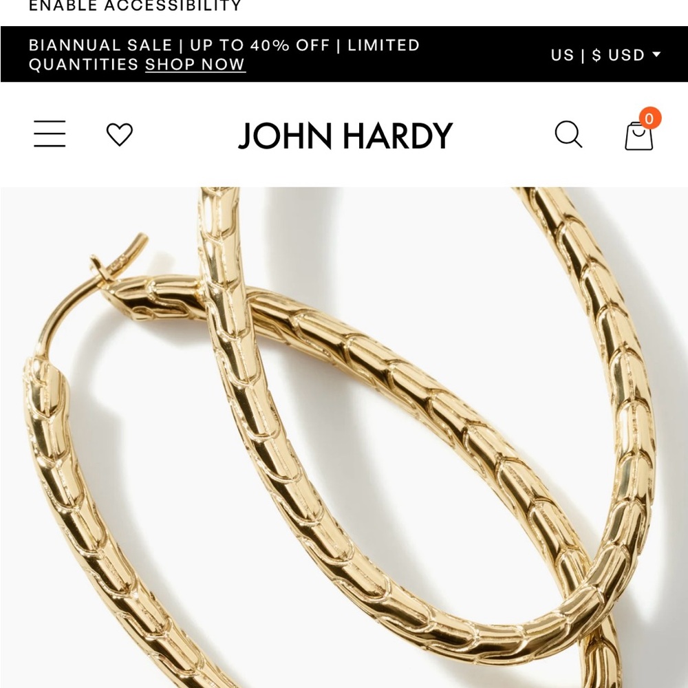 John Hardy 18K Carved Classic Gold Chain Oval Hoop Earrings